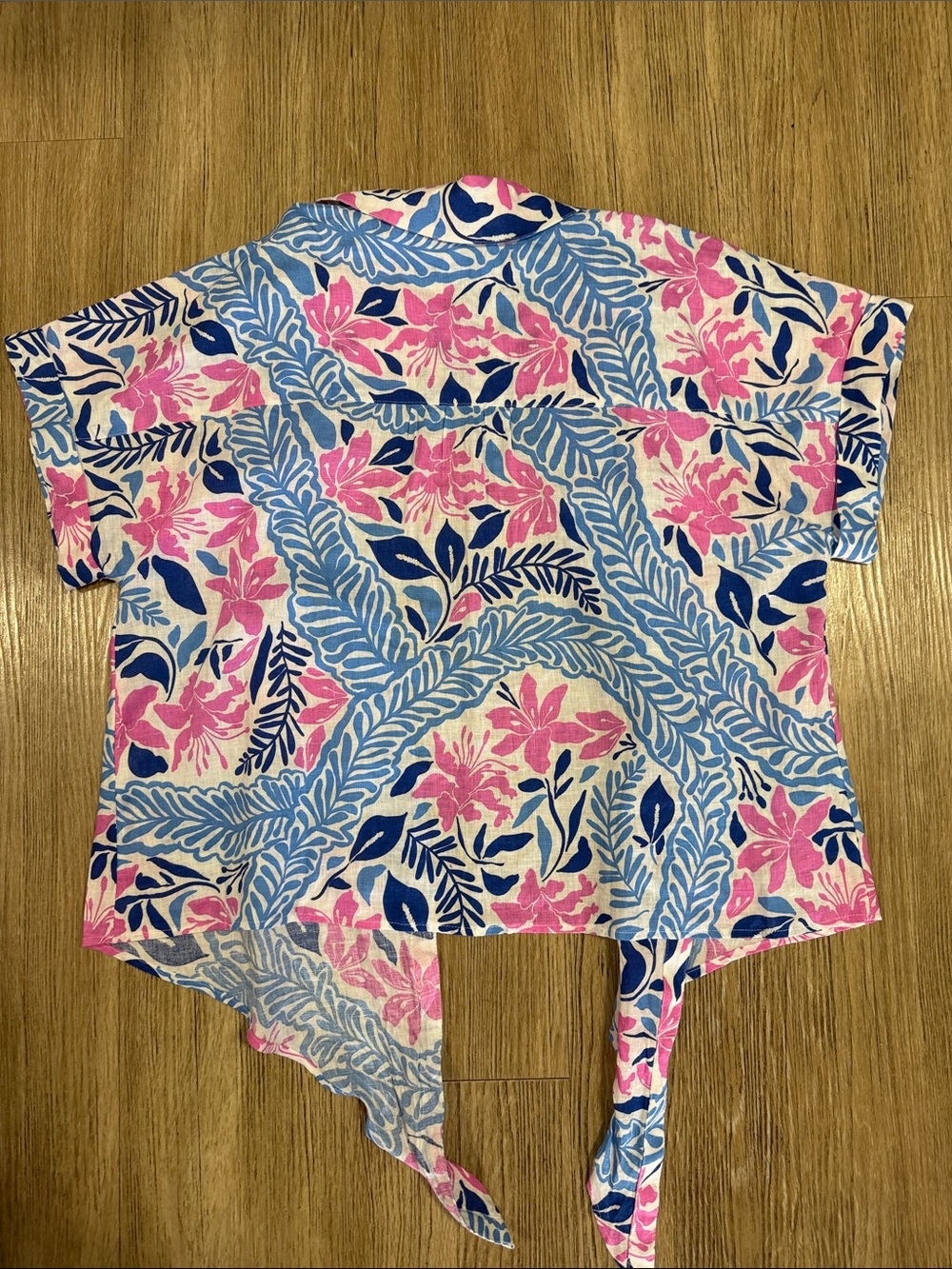 Charter Club linen Pink Blue Floral Tie-Front Button Down Shirt XL - Picture 5 of 5